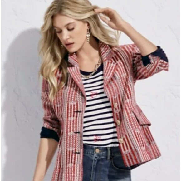 Women's Cabi Patchwork Blazer #6028 Red White Blue Classic Jacket XS EXCELLENT! - Picture 3 of 13